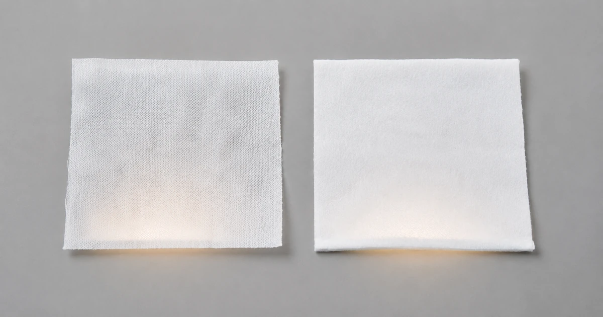 Two folded non woven fabric squares showing the opacity difference between lighter and heavier GSM