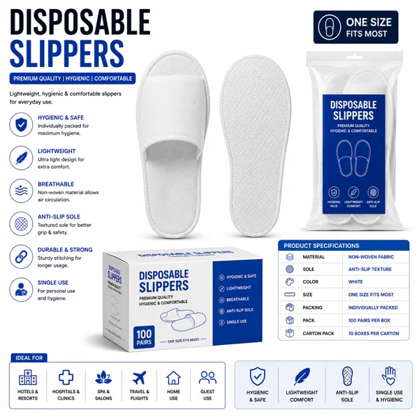 Disposable Slippers Disposable Slippers for Spa and Salon - White (1 Pair) - Image 1