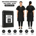Non Woven Disposable Half Gown - Black (Pack of 20 Pcs) - Image 2