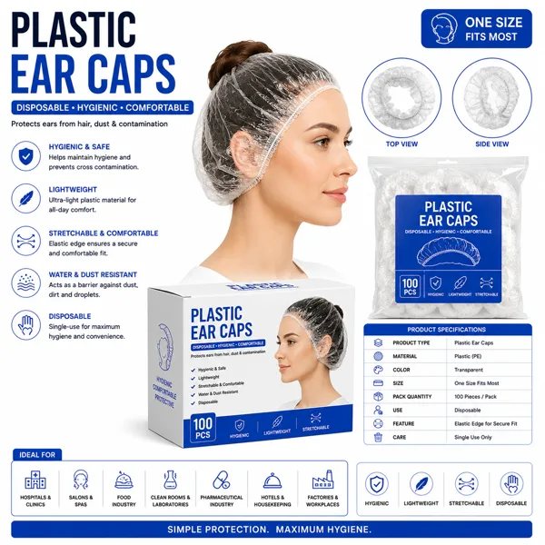 Plastic Ear Caps Disposable Plastic Ear Caps - White (Pack of 100 Pcs) - Image 1
