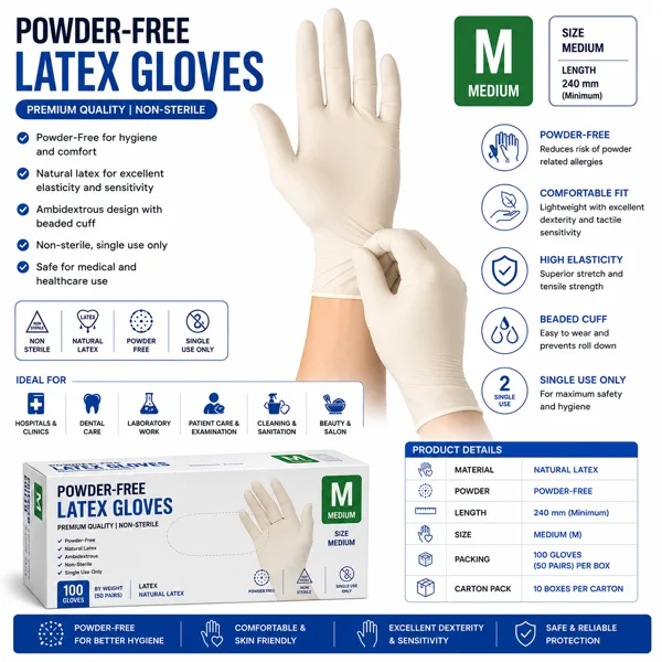 Powder Free Latex Gloves Powder-Free Latex Disposable Gloves - M (Pack of 100 Pcs) - Image 1