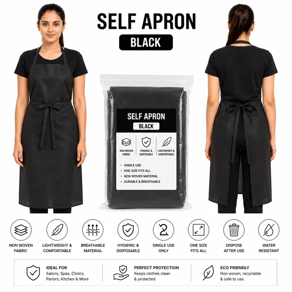 Self Apron Black Non Woven Disposable Self Apron - Black (Pack of 10 Pcs) - Image 1