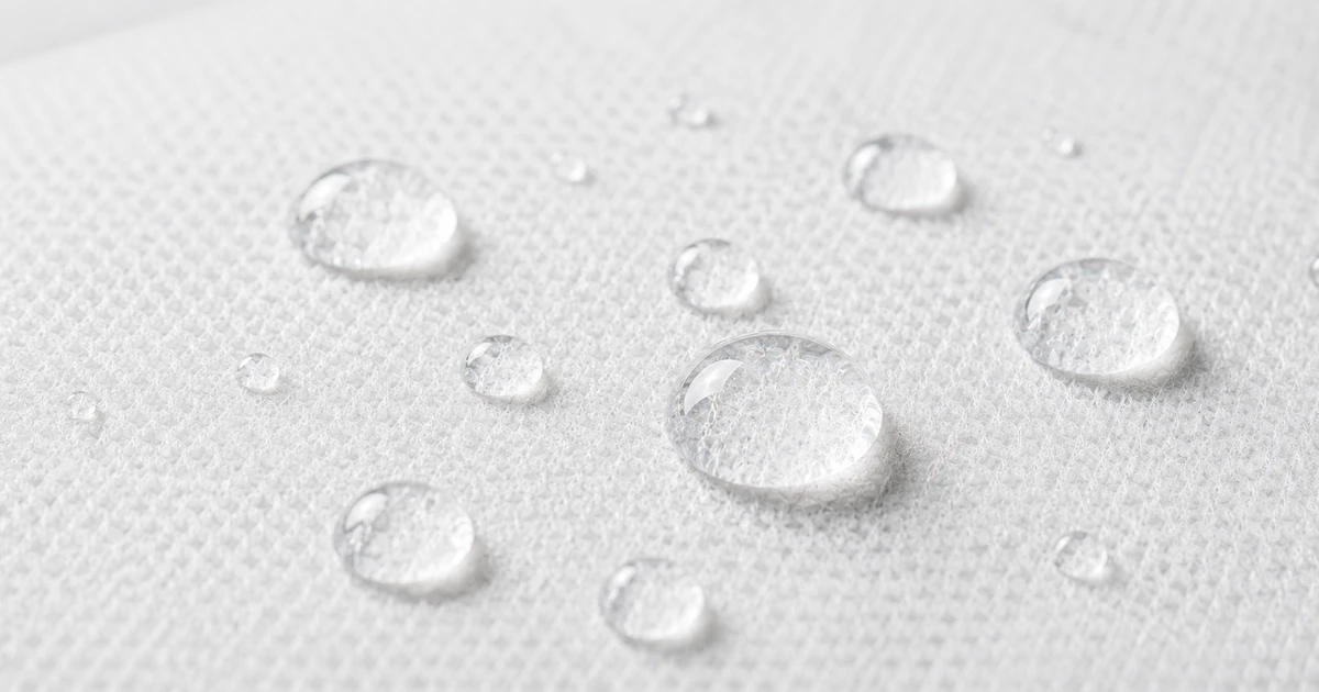 Water droplets beading on the surface of water-repellent non woven fabric